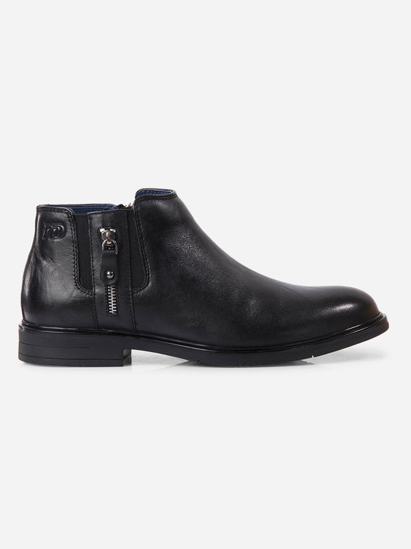 Men's Black Round Toe Casual Slip On Boots (ID2273)