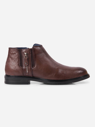 Men's Brown Round Toe Casual Slip On Boots (ID2273)-Boots - iD Shoes