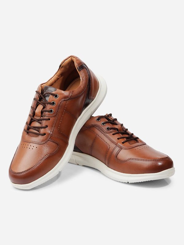 Men's Tan Regular Toe Lace Up Leather Sneaker(ID3086)