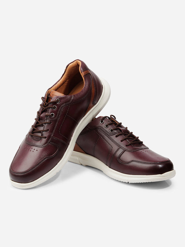 Men's Wine Regular Toe Lace Up Leather Sneaker (ID3086)