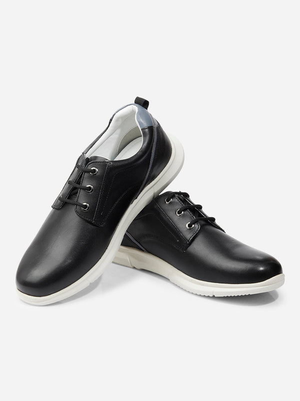Men's Black Round Toe Lace Up Leather Sneaker (ID3087)
