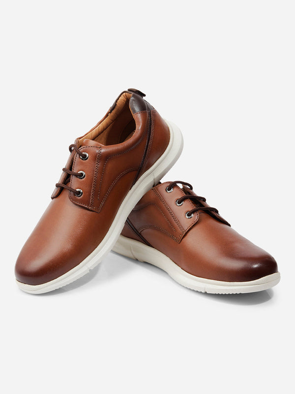 Men's Tan Round Toe Lace Up Leather Sneaker (ID3087)