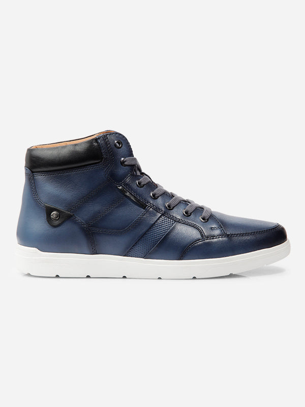 Men's Blue Ankle Height Lace Up Leather Sneaker (ID3089)
