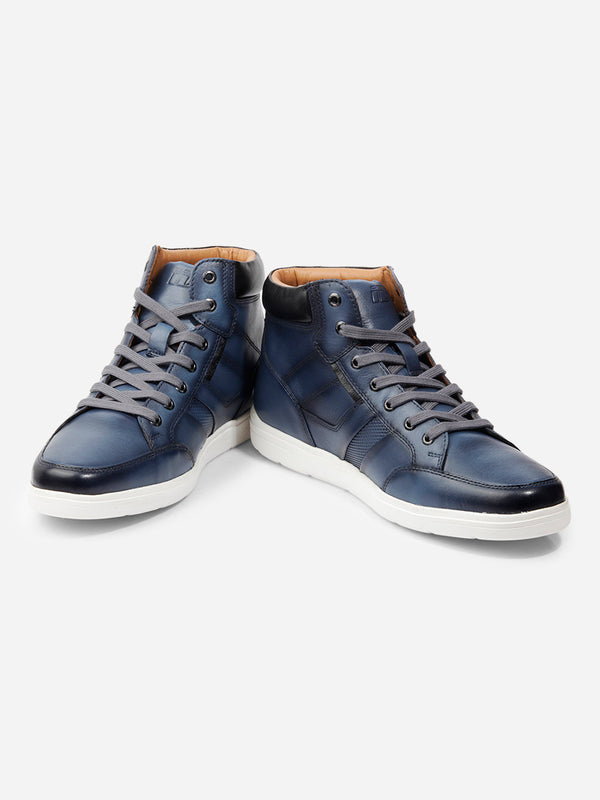 Men's Blue Ankle Height Lace Up Leather Sneaker (ID3089)
