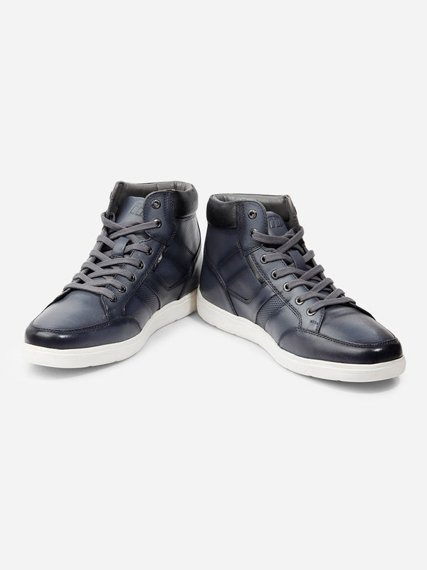 Men's Grey Ankle Height Lace Up Leather Sneaker(ID3089)
