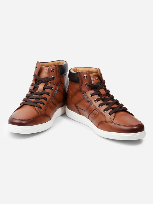 Men's Tan Ankle Height Lace Up Leather Sneaker (ID3089)