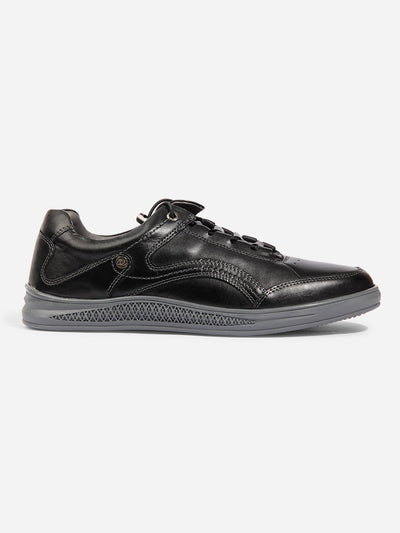 Men Black Leather Sneaker (ID3090)-Sneakers - iD Shoes