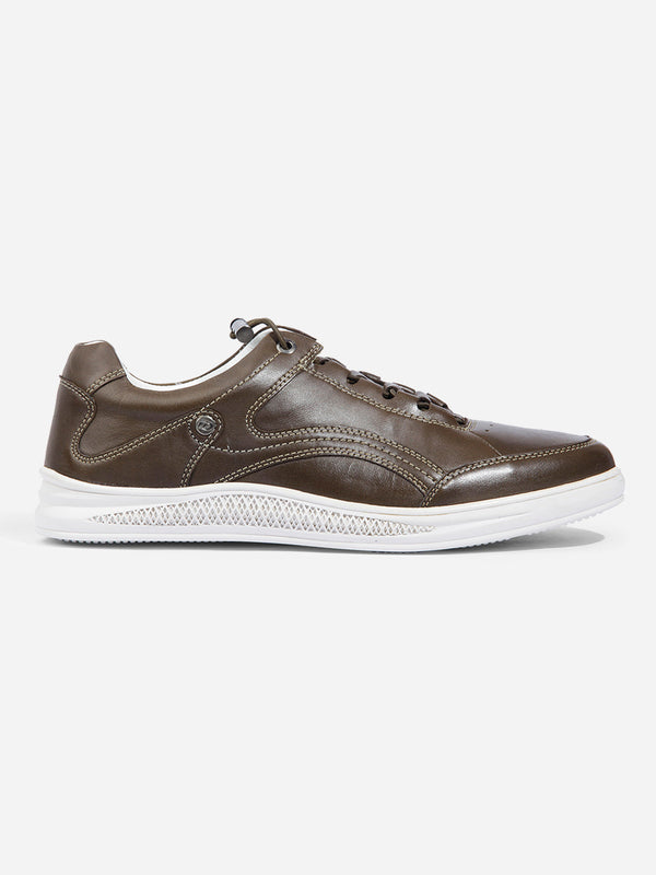 Men's Olive  Comfort Fit Lace Up Leather Sneaker (ID3090)