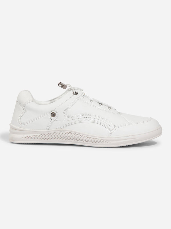 Men's White  Comfort Fit Lace Up Leather Sneaker (ID3090)