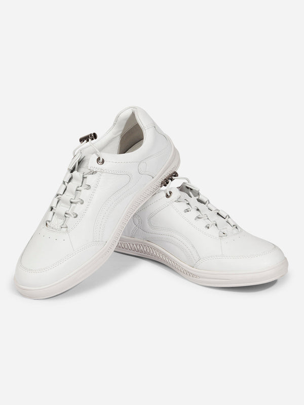 Men's White  Comfort Fit Lace Up Leather Sneaker (ID3090)