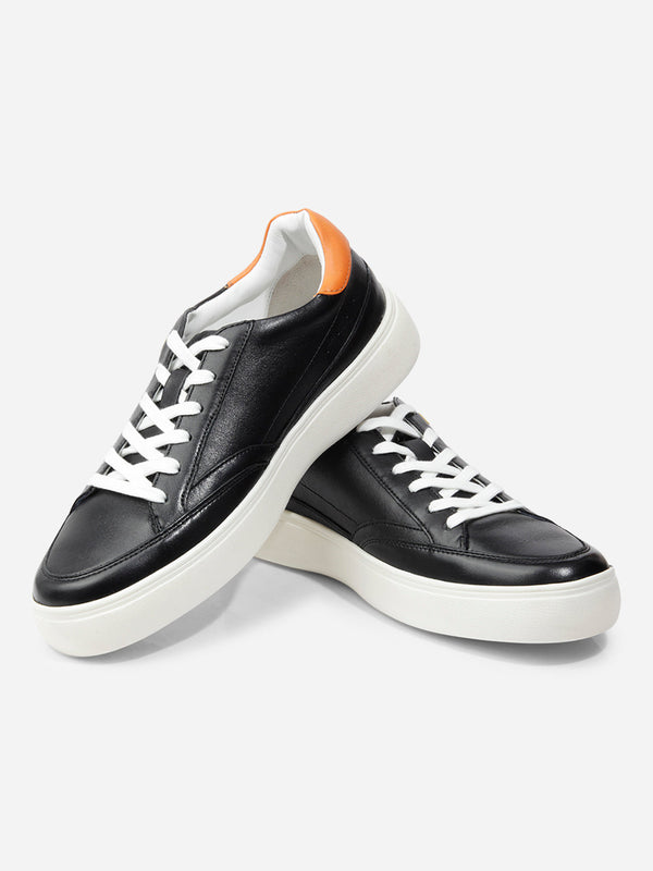 Men's Black  Flat Sole Lace Up Leather Sneaker (ID3091)