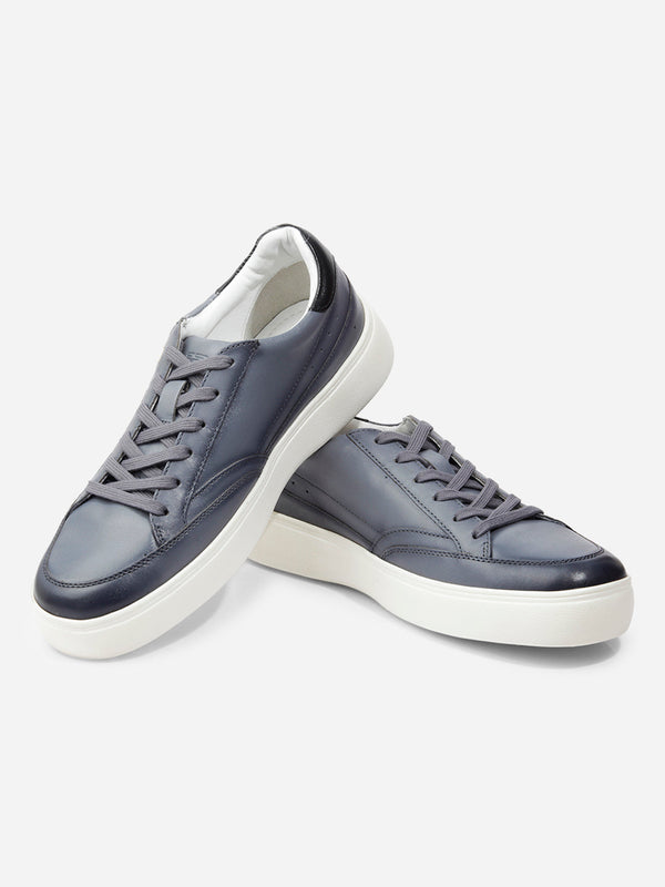 Men's Grey Flat Sole Lace Up Leather Sneaker (ID3091)