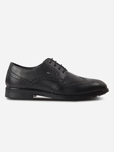 Men's Black Round Toe Lace Up Brogue (ID6113)-Formals - iD Shoes