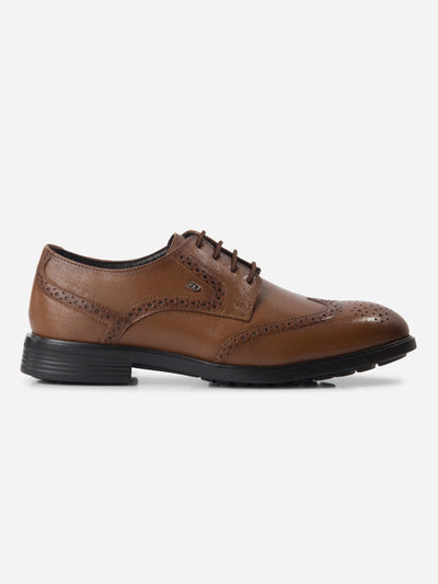 Men's Tan Round Toe Lace Up Brogue (ID6113)-Formals - iD Shoes