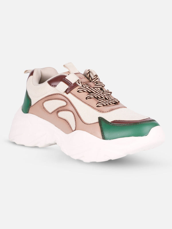Women's Beige/Green All Seasons Wearing Sneakers (IU1001)