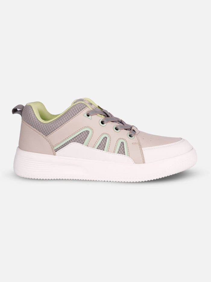 Women's Beige/Lime Platform Sneakers (IU1007)