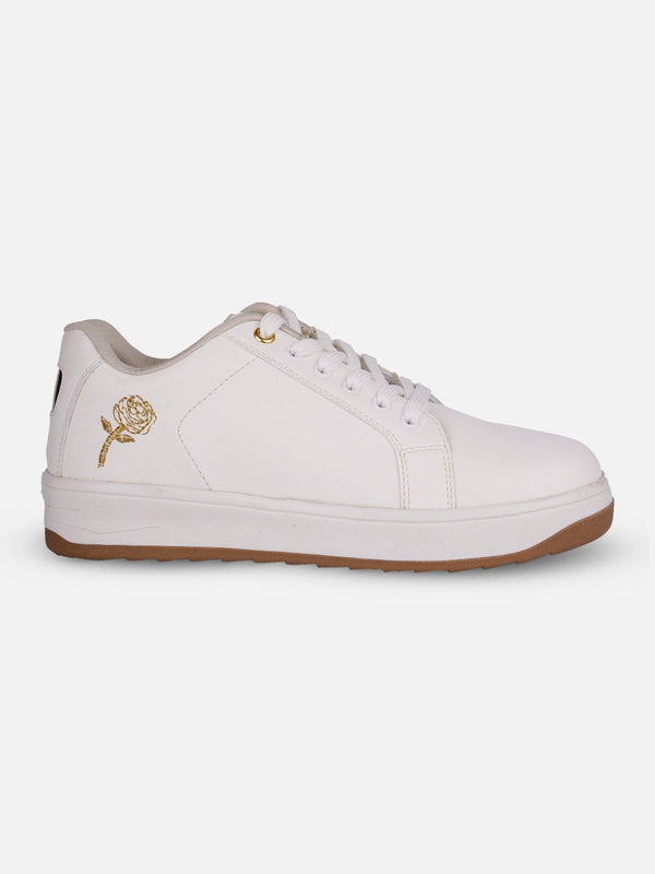 Women's White/Gold Platform Sneakers (IU1012)