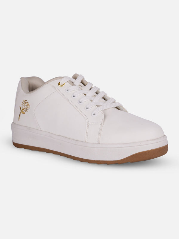 Women's White/Gold Platform Sneaker (IU1012)