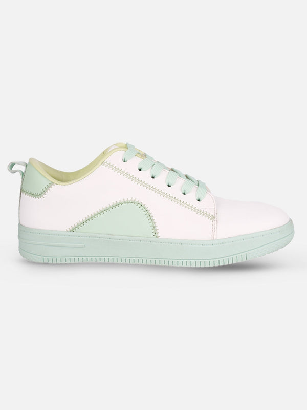 Women's White/Green Platform Sneakers (IU1015)