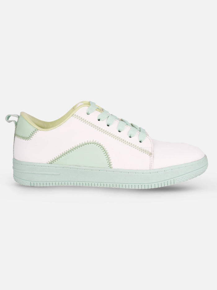 Women's White/Green Platform Sneakers (IU1015)