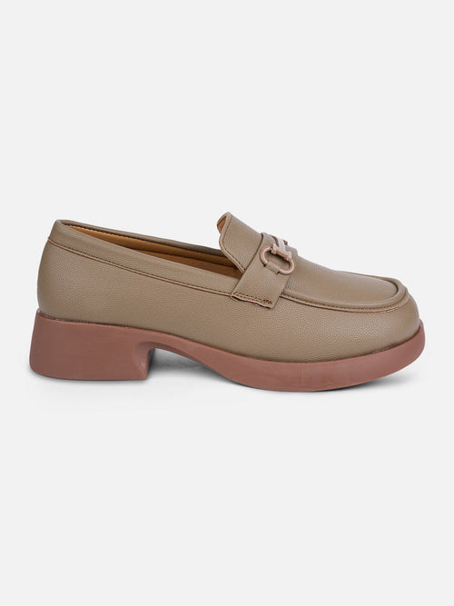 Women's Khaki Block Heel Slip On (IU2004)