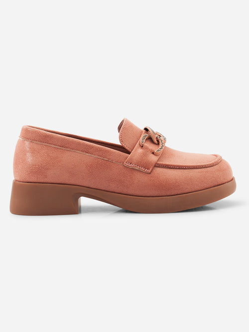 Women's Pink Chunky Casual Loafers (IU2016)