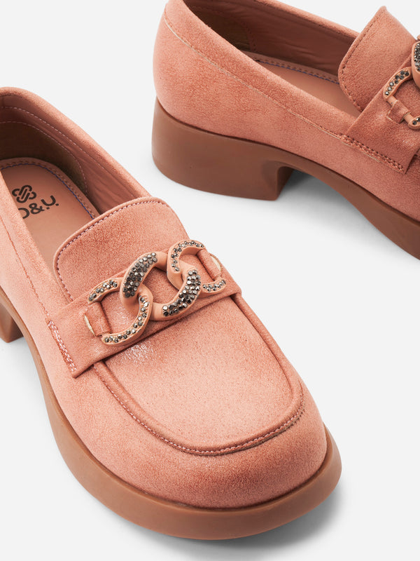Women's Pink Chunky Casual Loafers (IU2016)
