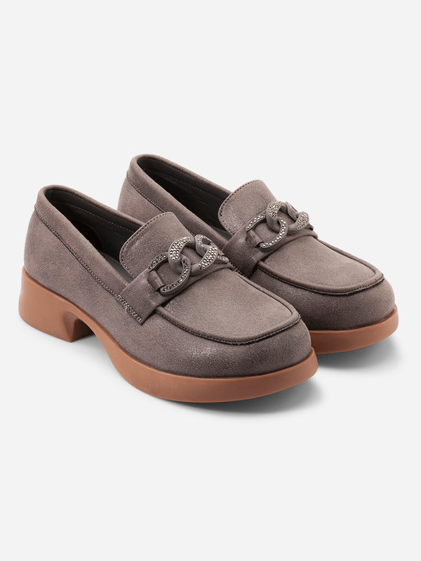 Women's Grey Chunky Casual Loafers (IU2016)