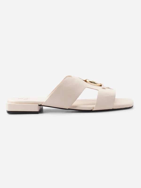Women's Beige Slide In Sandal (IU4007)
