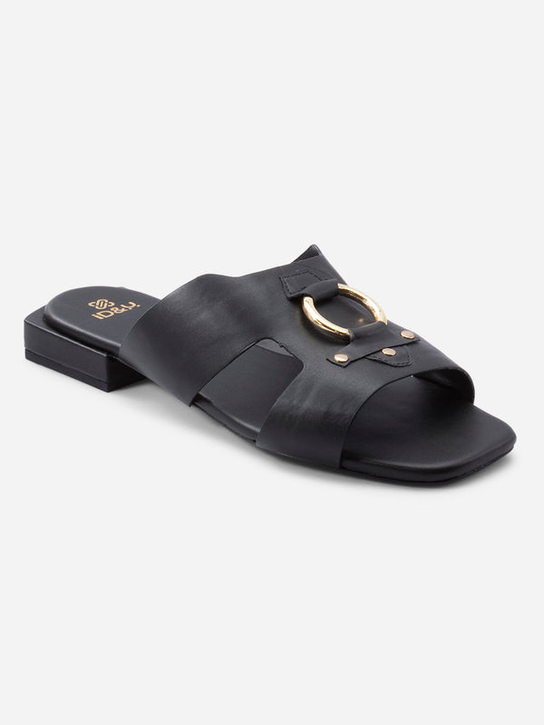 Women's Black Slide In Sandal (IU4007)