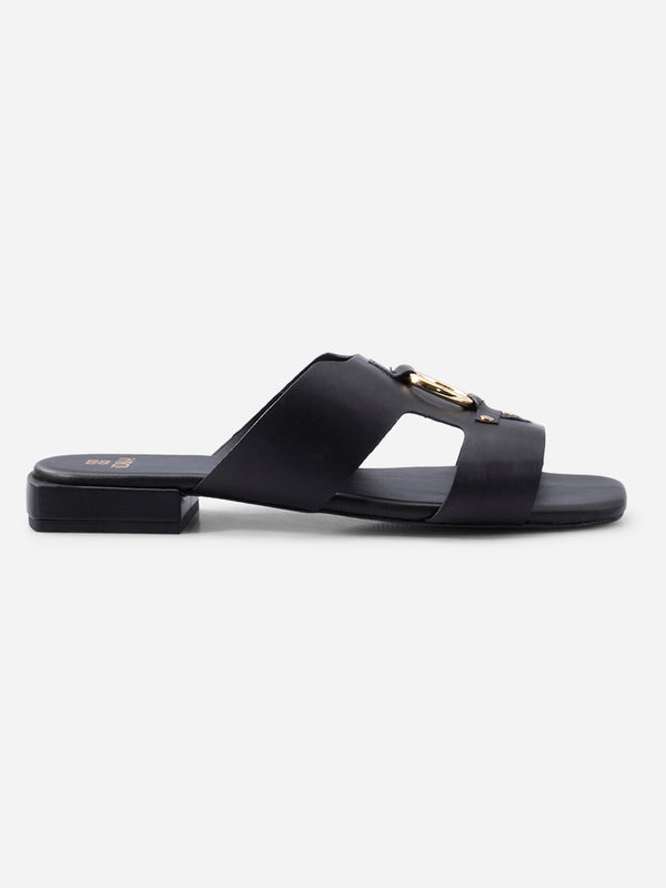 Women's Black Slide In Sandal (IU4007)