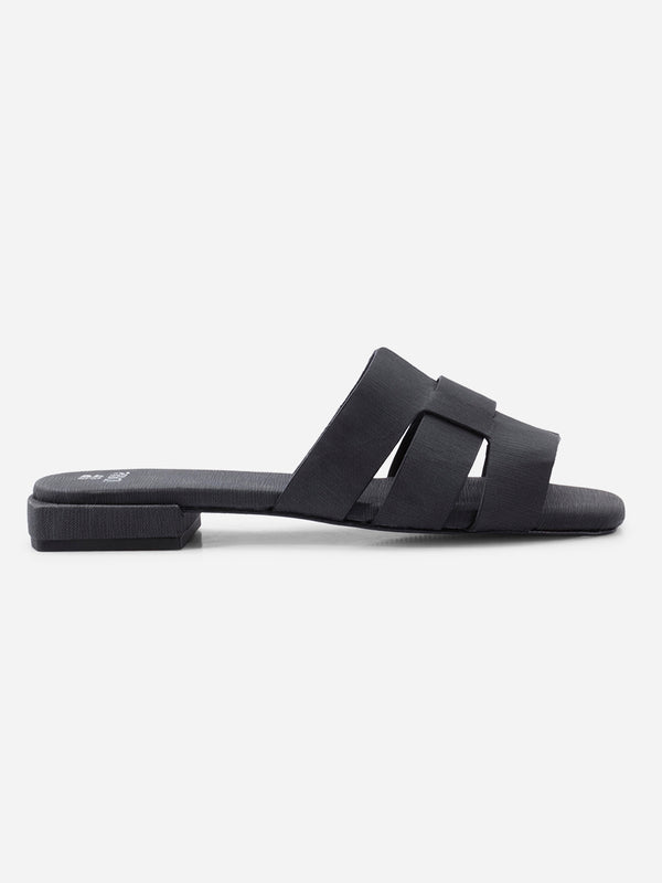 Women's Black Slide In Sandal (IU4008)