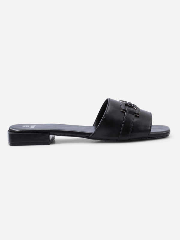 Women's Black Slide In Sandal (IU4009)