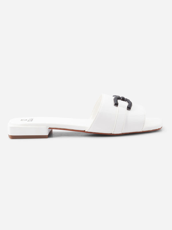 Women's White Slide In Sandal (IU4009)