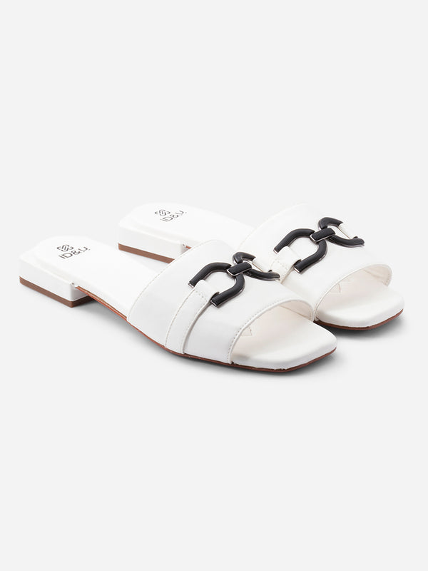 Women's White Slide In Sandal (IU4009)
