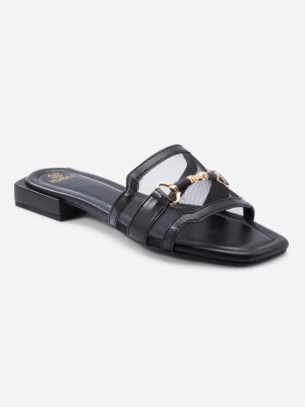 Women's Black Slide In Sandal (IU4010)