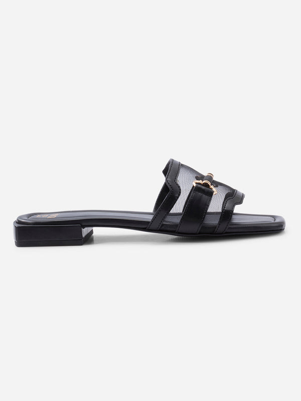 Women's Black Slide In Sandal (IU4010)