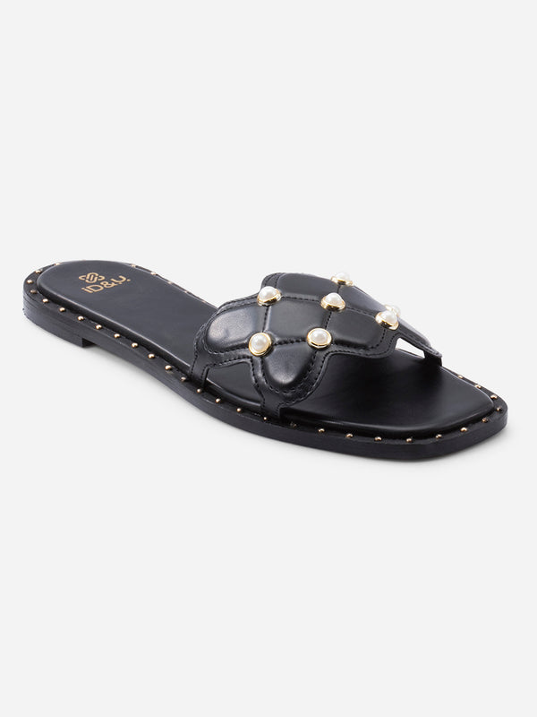 Women's Black Slide In Sandal (IU4011)