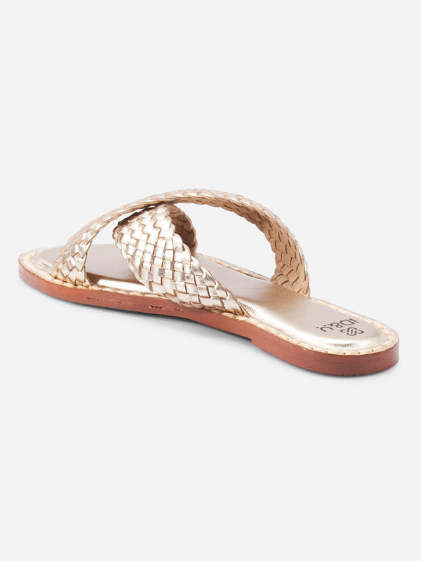 Women's Gold Criss Cross Slide In Sandal (IU4012)