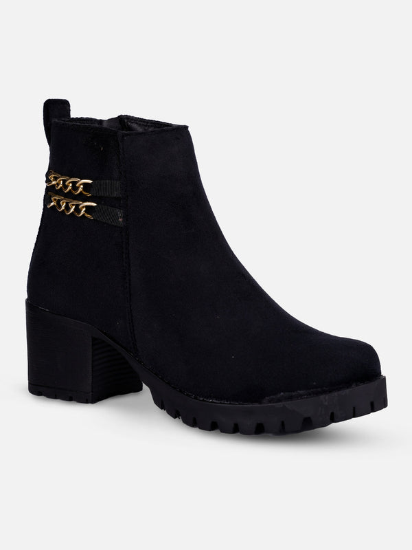 Women's Black Casual Ankle Boots (IU5003)