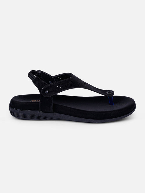 Women's Black Slingback Strap Sandals (IU6012)