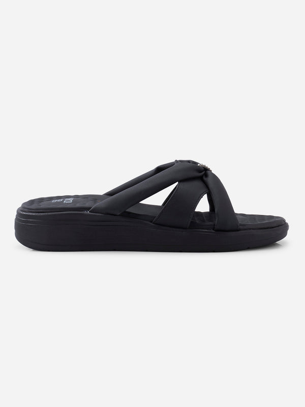 Women's Black Slipon Sandals (IU6019)