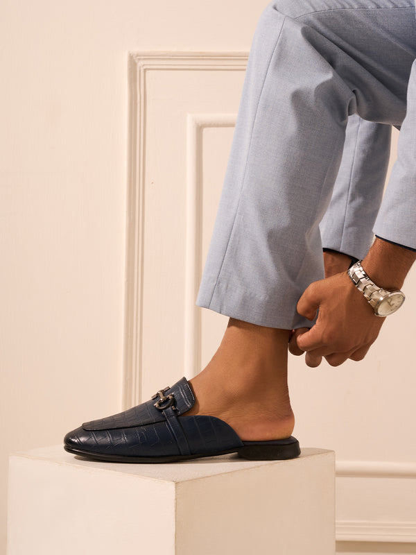 Men's Blue Smart Casual Buckle Mule (IX1089)