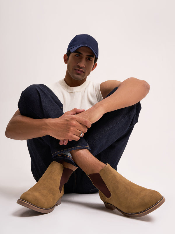 Men's Beige Suede Smart Casual Chelsea Boots (IX3037)