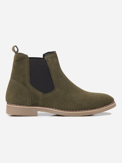 Men's Olive Suede Smart Casual Chelsea Boots (IX3037)-Boots - iD Shoes