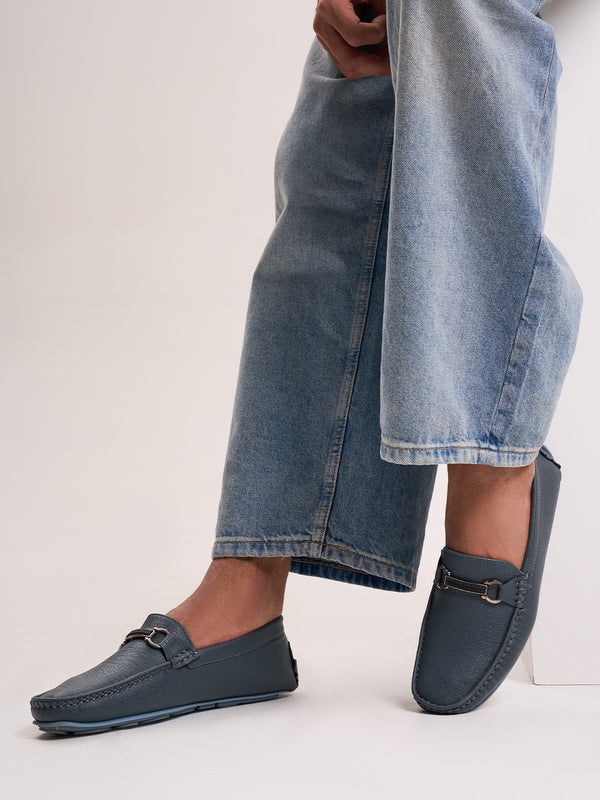 Men's Blue Moc Toe Buckle Loafer (IX4111)