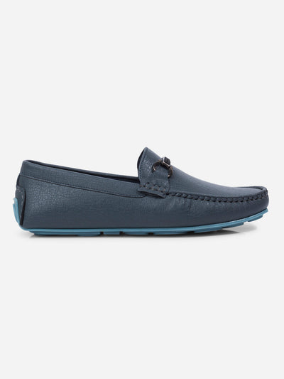 Men's Blue Moc Toe Buckle Loafer (IX4111)-Loafers - iD Shoes