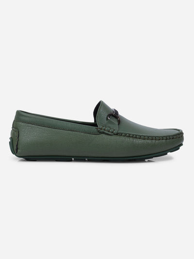 Men's Green Moc Toe Buckle Loafer (IX4111)-Loafers - iD Shoes