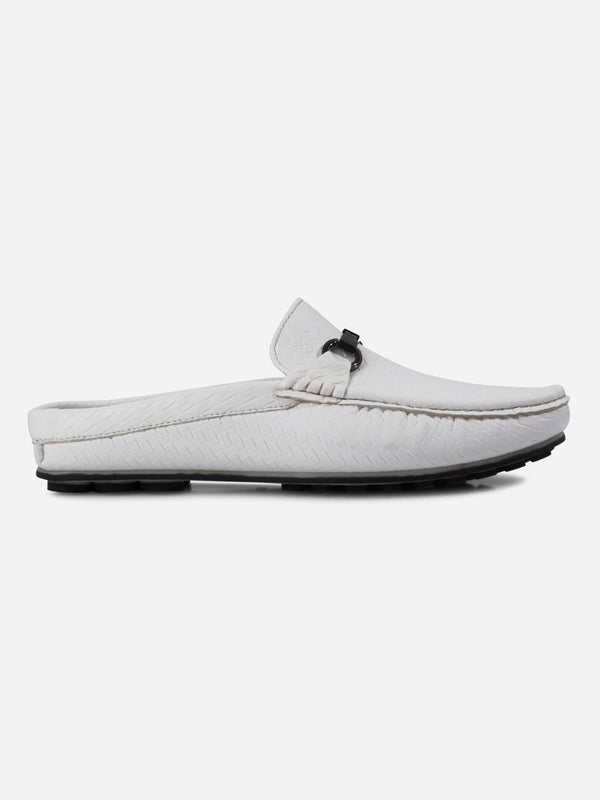 Men's White Moc Toe Buckle Mule (IX4112)