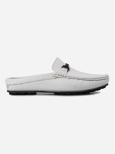 Men's White Moc Toe Buckle Mule (IX4112)-Sandals/Slippers - iD Shoes